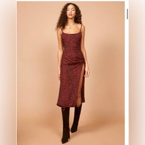 Reformation Red Leopard Dress with Slit